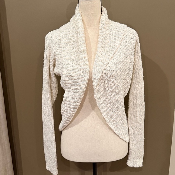 White House Black Market Cream with gold accent thread cardigan sweater, Size L - Picture 2 of 10